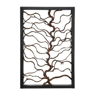Wood Tree Branch Wall Decor With Black Frame Brown - Olivia & May - Image 4
