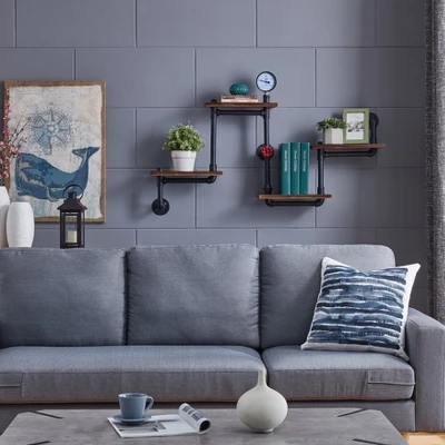 44.5" X 27.6" Tiered Horizontal Industrial Pipe Wall Shelf Brown/Black - Danya B. - Image 2