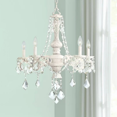 Kathy Ireland Chateau De Conde Antique Rubbed White Pendant Chandelier 26" Wide French Crystal 5-Light Fixture For Dining Room House Kitchen Island