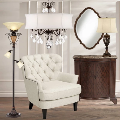 Regency Hill Ludo Rustic Vintage Torchiere Floor Lamp With Side Lights 72" Tall Bronze Crackle Adjustable Alabaster Glass For Living Room Reading Home - Image 8