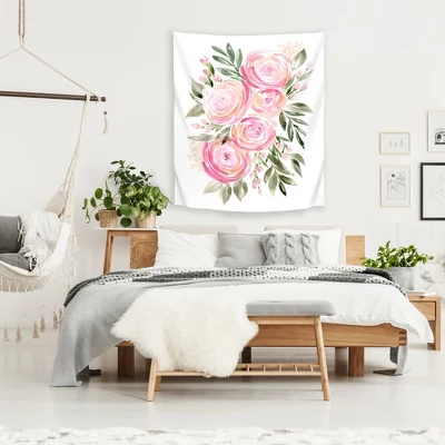 Watercolor Ranunculus In Pink By Blursbyai Wall Tapestry - Americanflat