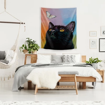 Americanflat Black Cat Butterfly By Michael Creese Wall Tapestry