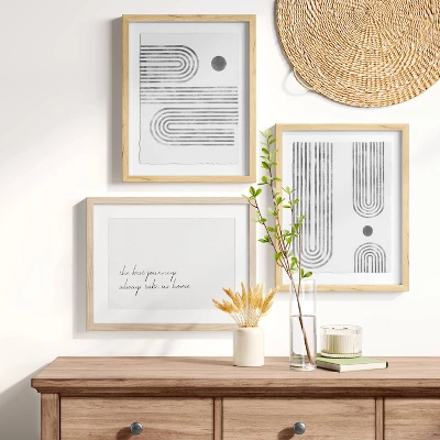 (Set Of 2) 16" X 20" Curve Lines Framed Under Glass Black - Threshold™