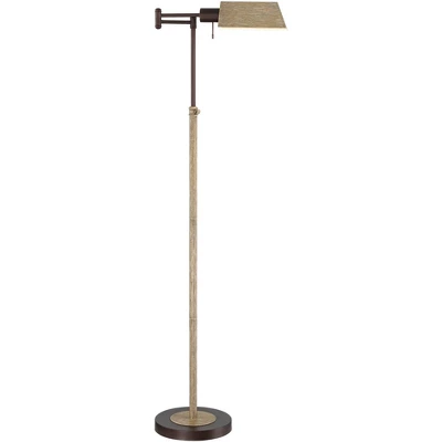 Regency Hill Rustic Farmhouse Swing Arm Pharmacy Floor Lamp 54" Tall Bronze Faux Wood Adjustable Height Living Room Reading Bedroom Office - Image 6