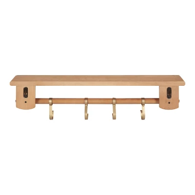 27" X 7" Alta Decorative Wall Shelf With Hooks Natural - Kate & Laurel All Things Decor - Image 2
