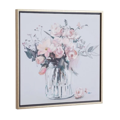 Canvas Floral Handmade Bouquet Framed Wall Art With Gold Frame Pink - Olivia & May - Image 5