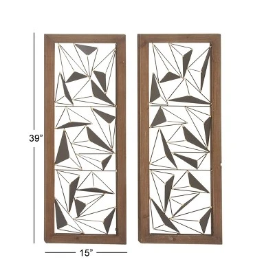 Metal Geometric Wall Decor With Wood Frame Set Of 2 Black - Olivia & May - Image 2