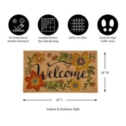 Evergreenful Floral Welcome Indoor Outdoor Natural Coir Doormat 1'4"x2'4" Orange