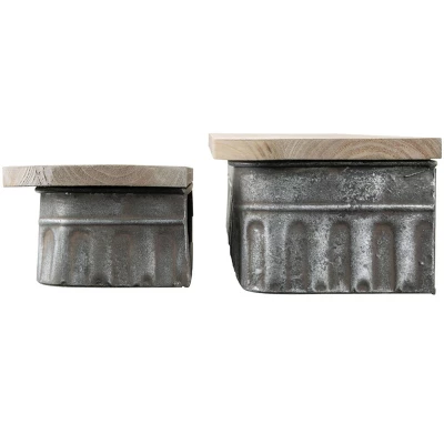 Set Of 2 Distressed Metal And Wood Hanging Wall Shelves - Foreside Home & Garden - Image 2