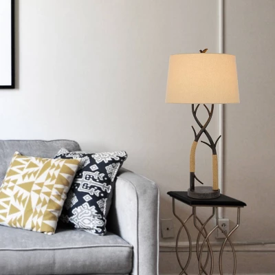 Metal Table Lamp With Rope Accents Black/Tan - Cal Lighting