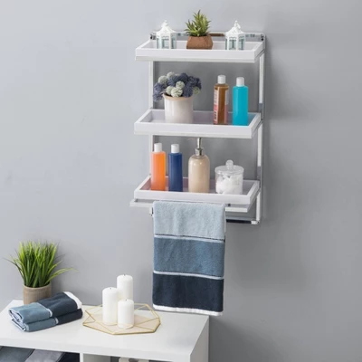 10.5" X 16" 3 Tier Wall Shelving Unit With Towel Rack And Trays Chrome/White - Danya B. - Image 2