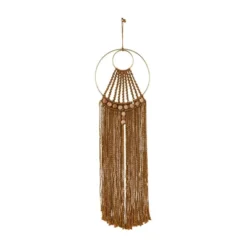 38" X 10" Fabric Macrame Intricately Weaved Wall Decor With Beaded Fringe Tassels Brown - Olivia & May