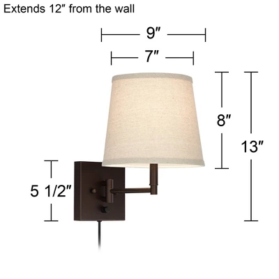 360 Lighting Lanett Modern Swing Arm Wall Lamps Set Of 2 Painted Bronze Plug-in Light Fixture Oatmeal Empire Shades For Bedroom Bedside Living Room - Image 7