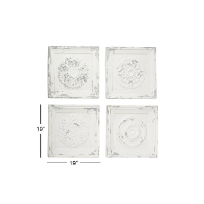 Vintage Fiberglass Floral Wall Decor Set Of 4 White - Olivia & May - Image 2