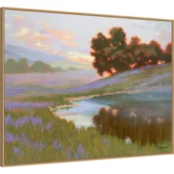 42" X 32" Pastel Lupin By Ed Penniman Framed Canvas Wall Art Print - Amanti Art