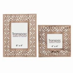 Transpac Wood 9" Brown Spring Die-Cut Patterned Frame Set Of 2