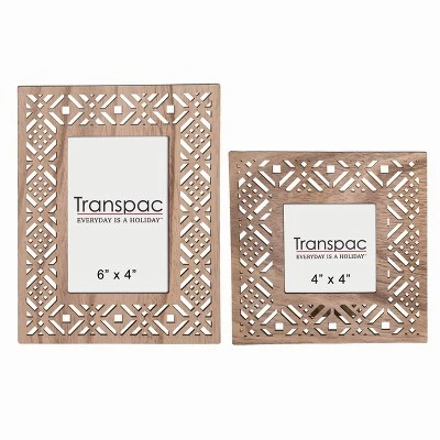 Transpac Wood 9" Brown Spring Die-Cut Patterned Frame Set Of 2