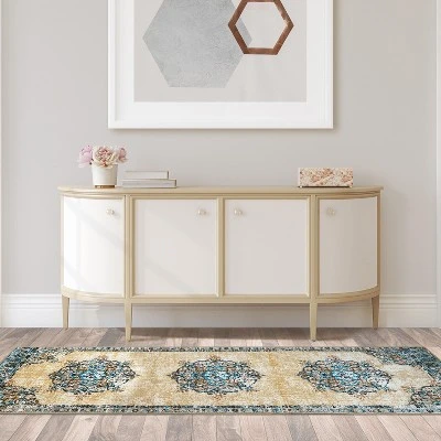 Distressed Medallion Traditional Border Indoor Area Rug Or Runner Rug By Blue Nile Mills