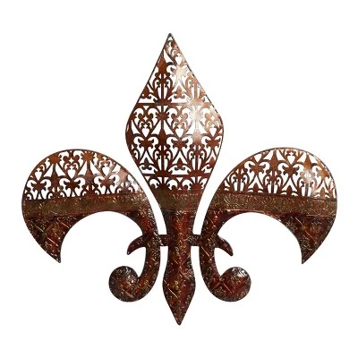 Metal Fleur De Lis Wall Decor With Perforated Details Brown - Olivia & May - Image 4