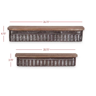 Set Of 2 Distressed Metal And Wood Hanging Wall Shelves - Foreside Home & Garden - Image 4