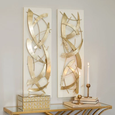 Set Of 2 Metal Abstract Dimensional Wall Decors With Wood Backing Gold - Olivia & May - Image 16