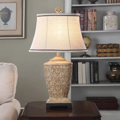 Tortola Carved Cream Table Lamp With Natural Softback Fabric Shade - StyleCraft - Image 6