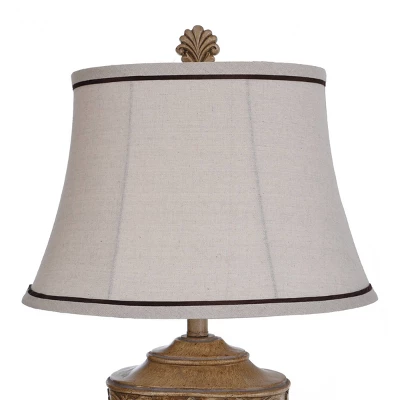 Tortola Carved Cream Table Lamp With Natural Softback Fabric Shade - StyleCraft - Image 4