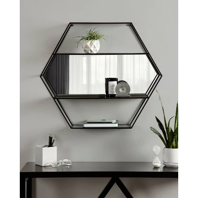 28" X 24" Lintz Hexagon Decorative Wall Mirror Shelf Black - Kate & Laurel All Things Decor - Image 6