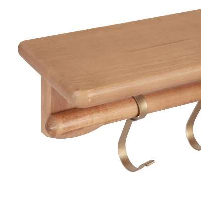 27" X 7" Alta Decorative Wall Shelf With Hooks Natural - Kate & Laurel All Things Decor - Image 4